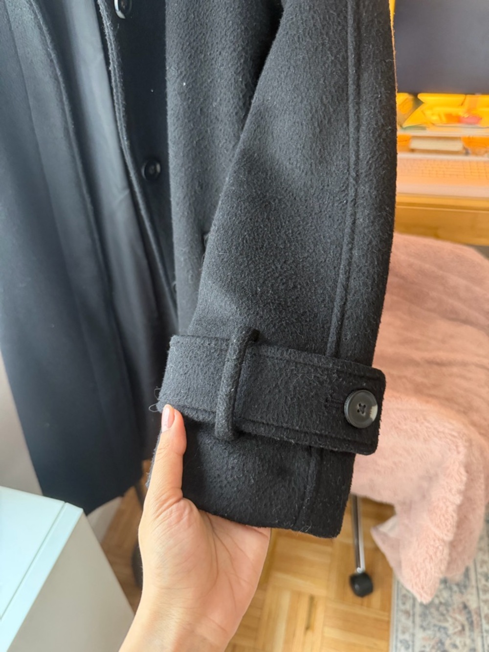 Abercrombie & Fitch Black Single-Breasted Wool Overcoat - Picture 2 of 4